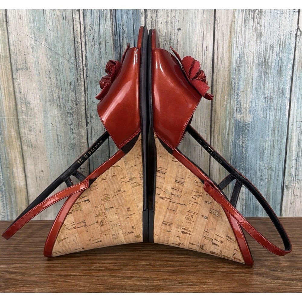 Donald J Pliner Womens 9.5 Red Leather Cork Wedge Slingback Flower Sandals - Picture 7 of 12